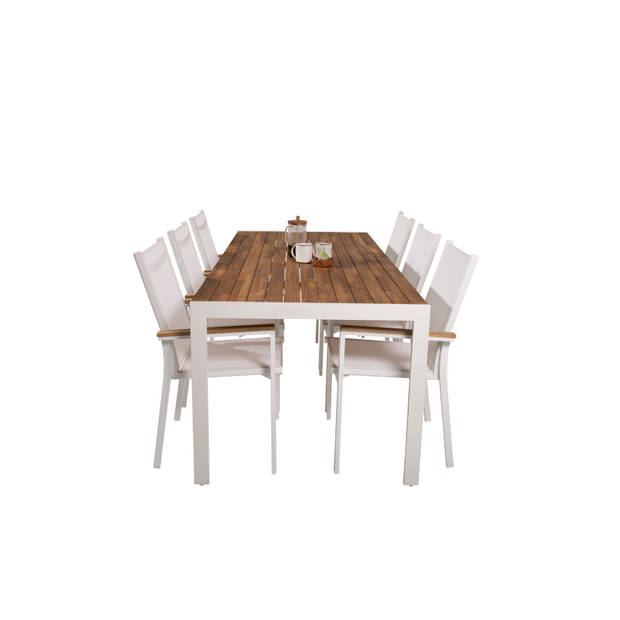 Bois tuinmeubelset tafel 90x205cm en 6 stoel Texas wit, naturel.