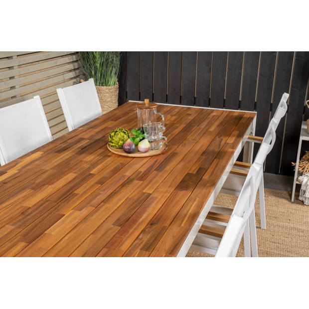 Bois tuinmeubelset tafel 90x205cm en 6 stoel Texas wit, naturel.