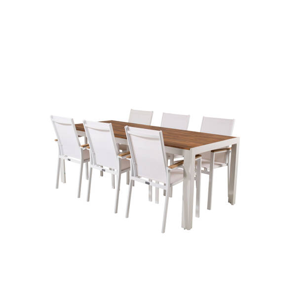 Bois tuinmeubelset tafel 90x205cm en 6 stoel Texas wit, naturel.