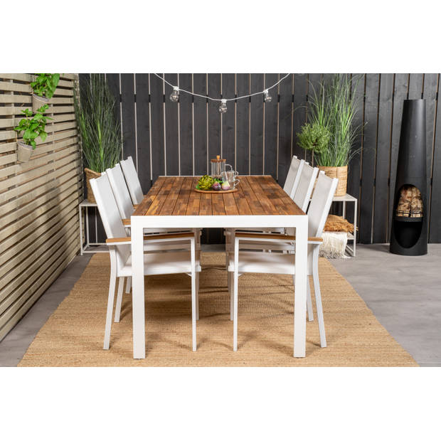 Bois tuinmeubelset tafel 90x205cm en 6 stoel Texas wit, naturel.