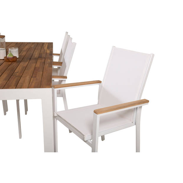 Bois tuinmeubelset tafel 90x205cm en 6 stoel Texas wit, naturel.