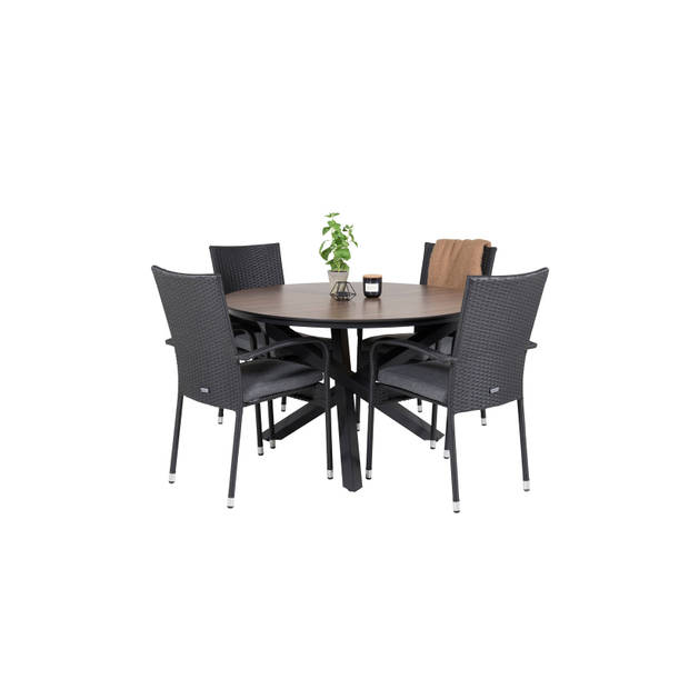 Llama tuinmeubelset tafel Ø120cm en 4 stoel Anna zwart, bruin.
