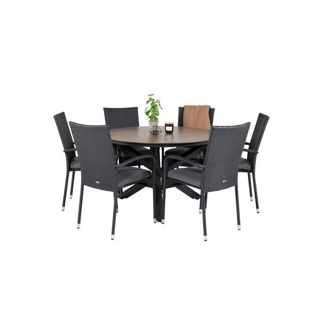 Llama tuinmeubelset tafel Ø120cm en 6 stoel Anna zwart, bruin.