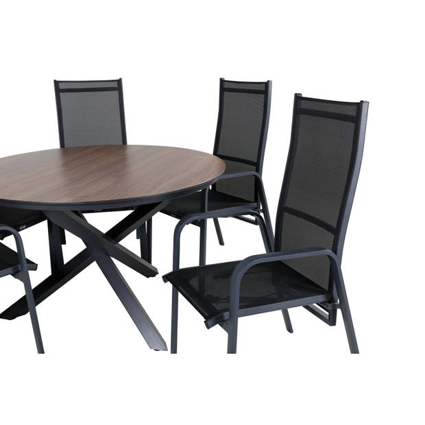 Llama tuinmeubelset tafel Ø120cm en 6 stoel Copacabana zwart, bruin.