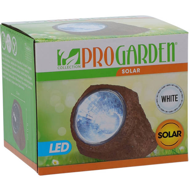 Tuinlampje Solar nepsteen bruin - LED licht tuin spotjes - lichtgevende stenen 11 x 12 cm - Grondspotjes
