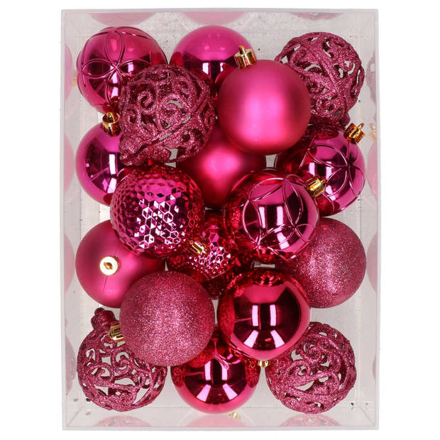 37x stuks kunststof kerstballen felroze 6 cm - Kerstbal