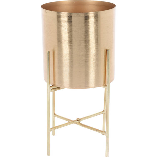 Set van 2x stuks plantenpot goud kleurig op metalen standaard - 30 cm hoogte - Plantenpotten