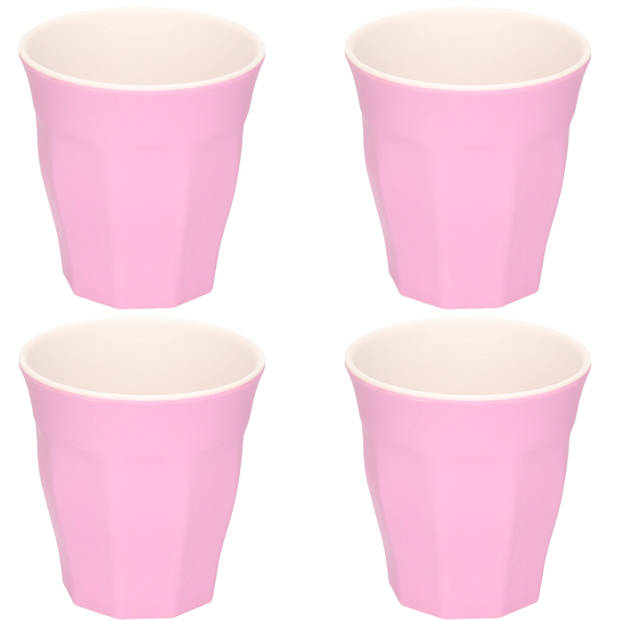 4x stuks onbreekbare kunststof/melamine roze drinkbeker 9 x 8.7 cm voor outdoor/camping - Drinkbekers