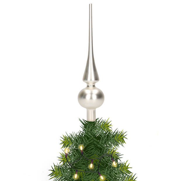 Glazen kerstboom piek/topper zilver mat 26 cm - kerstboompieken