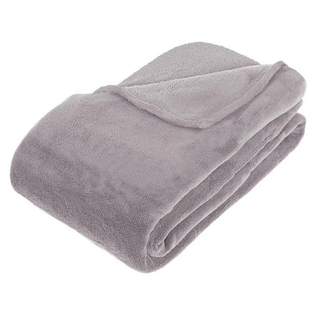 Fleece deken/plaid Lichtgrijs 230 x 180 cm en een warmwater kruik 2 liter - Plaids