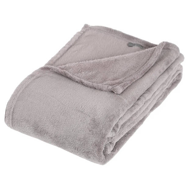 Fleece deken lichtgrijs 125 x 150 cm met voetenwarmer slof varkentje one size - Voetenwarmers