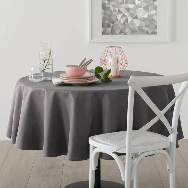 Tafelkleed rond 180 cm grijs polyester - Tafellakens