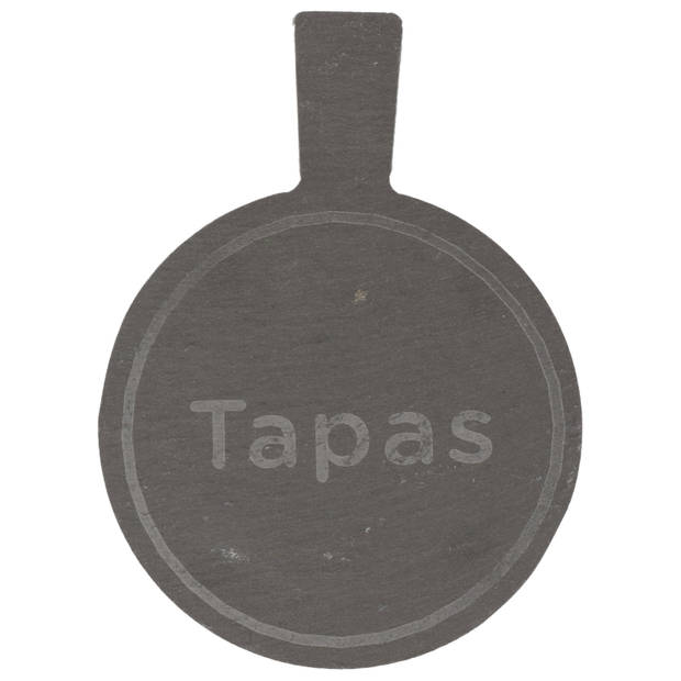 Voedsel/hapjes/tapas ronde serveerplank van leisteen 19 x 14 cm met handvat - Serveerplanken