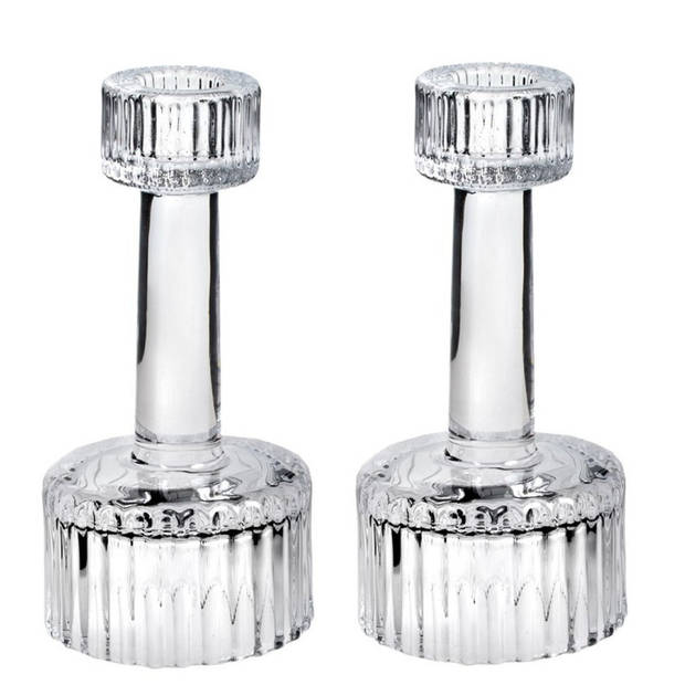 Set van 2x stuks kaarsen kandelaar van decoratief glas 7 x 15 cm - kaars kandelaars