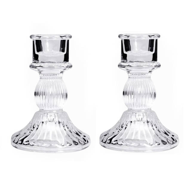 Set van 2x stuks kaarsen kandelaar van decoratief glas 7 x 11 cm - kaars kandelaars