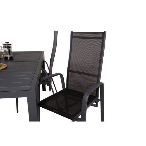 Marbella tuinmeubelset tafel 100x160/240cm en 4 stoel Copacabana zwart.