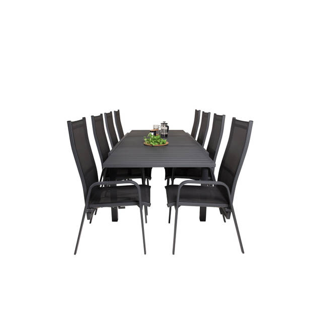 Marbella tuinmeubelset tafel 100x160/240cm en 8 stoel Copacabana zwart.