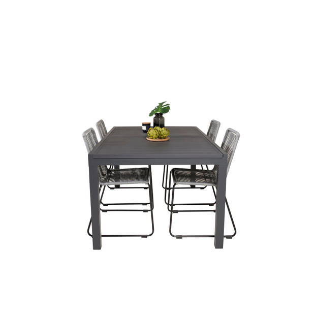 Marbella tuinmeubelset tafel 100x160/240cm en 4 stoel Lindos zwart.