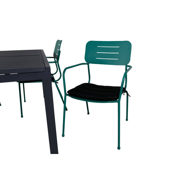 Marbella tuinmeubelset tafel 100x160/240cm en 4 stoel Nicke groen, zwart.