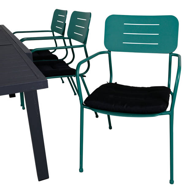 Marbella tuinmeubelset tafel 100x160/240cm en 6 stoel armleuningG Nicke groen, zwart.
