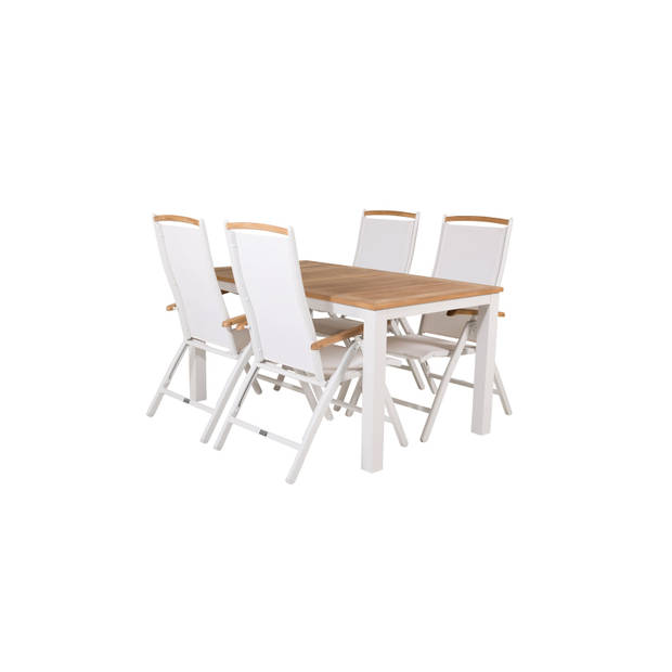 Panama tuinmeubelset tafel 90x152/210cm en 4 stoel Panama naturel, wit.