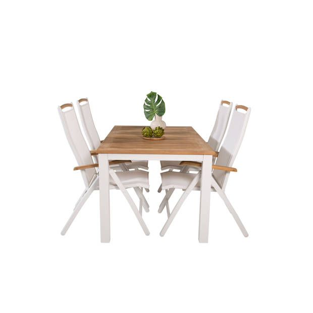 Panama tuinmeubelset tafel 90x152/210cm en 4 stoel Panama naturel, wit.