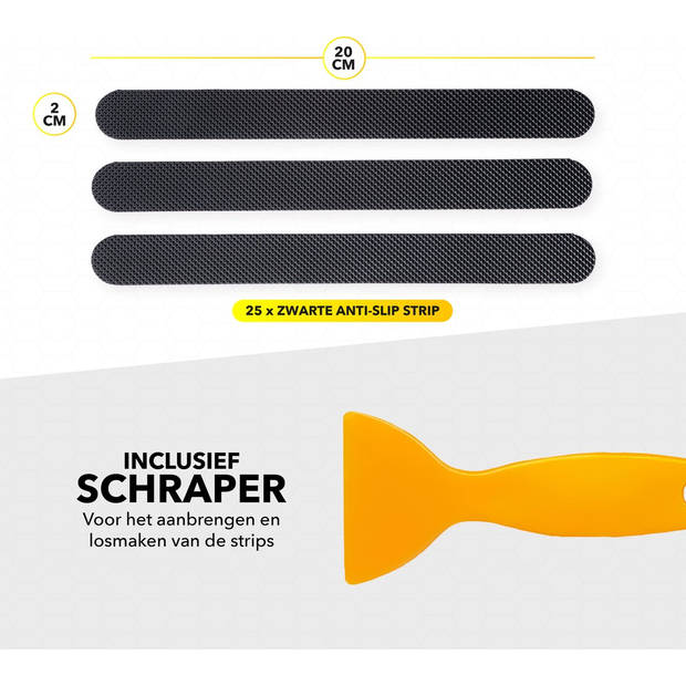 RX Goods 25 Stuks Zelfklevende Anti Slip Strips Stickers – 2 cm x 20 cm - Met Schraper – Zwarte Antislip Tape