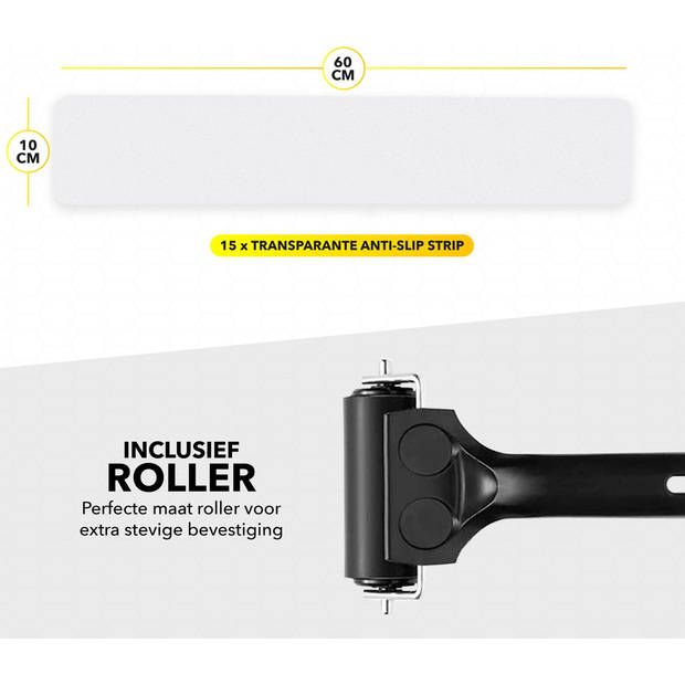 RX Goods 15 Stuks Zelfklevende Anti Slip Strips Met Roller – 60 x 10 cm – Grip Stickers - Transparante Tape