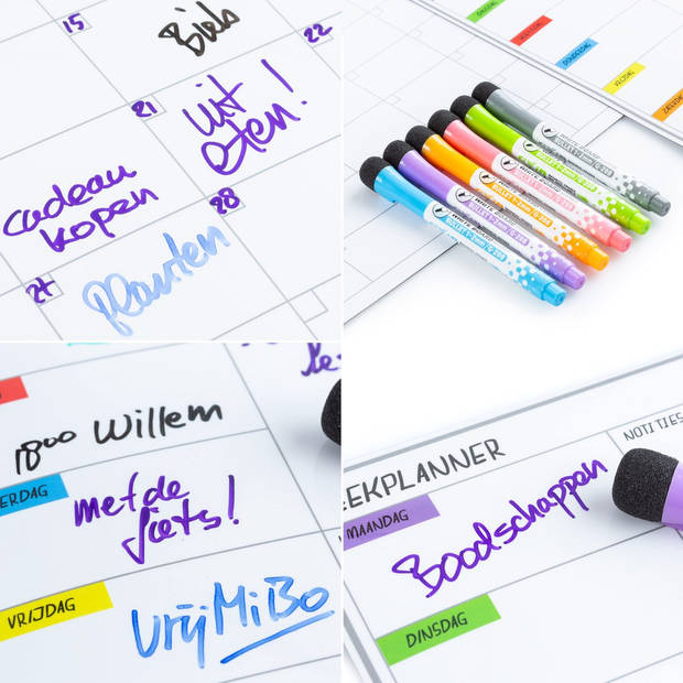 RX Goods Premium Magnetische Maandplanner Whiteboard Set met 8 Markers & Wisser – Incl. Weekplanner