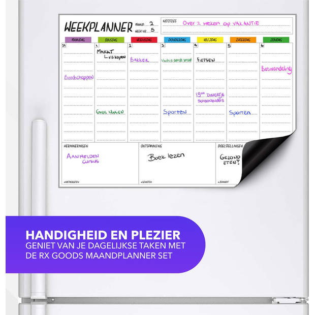 RX Goods Premium Magnetische Weekplanner Whiteboard Set met 9 Accessoires – Familieplanner