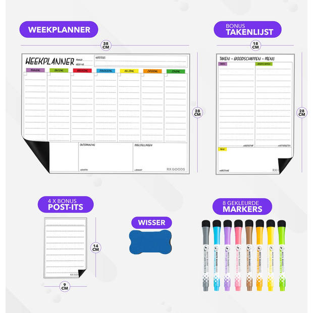 RX Goods Premium Magnetische Weekplanner Whiteboard Set met 9 Accessoires – Familieplanner