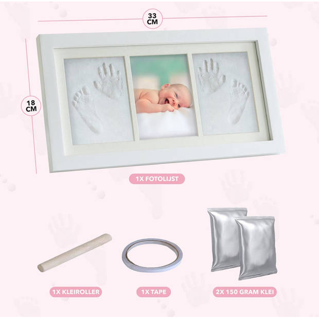 RX Goods Baby Fotolijst met Klei Voetafdruk & Handafdruk – Kraamcadeau Babyshower – Geen Gips, Inkt