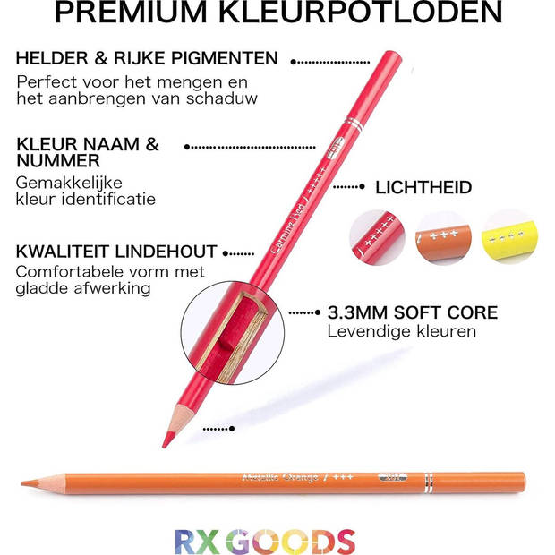 RX Goods XXL Professioneel 240-Delige Kleurpotloden Tekenset – Tekenpotloden & Schetspotloden Set – Teken Spullen