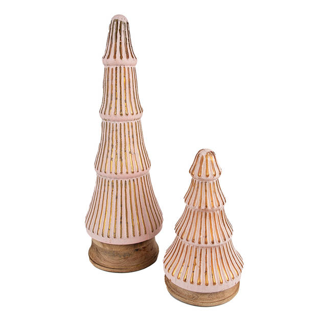 Clayre & Eef Kerstdecoratie Kerstboom 24 cm Roze Hout Glas Roze