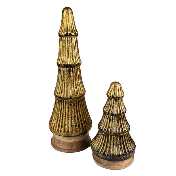 Clayre & Eef Kerstdecoratie Kerstboom 44 cm Goudkleurig Hout Glas Goudkleurig