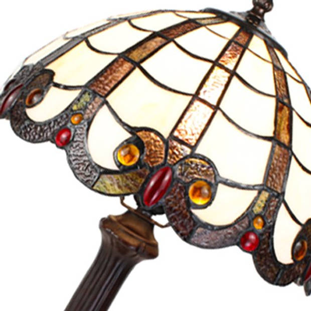 LumiLamp Tiffany Tafellamp 43 cm Wit Bruin Kunststof Glas Rond Tiffany Bureaulamp Wit Tiffany Bureaulamp