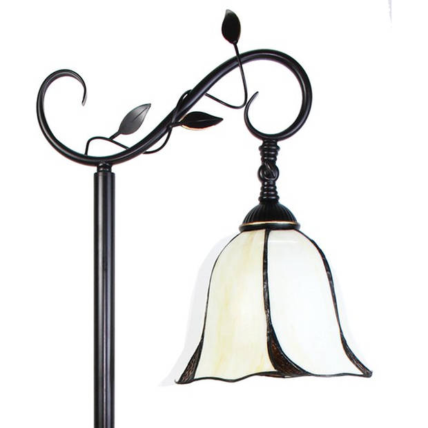 LumiLamp Tiffany Vloerlamp 152 cm Wit Bruin Kunststof Glas Staande Lamp Wit Staande Lamp