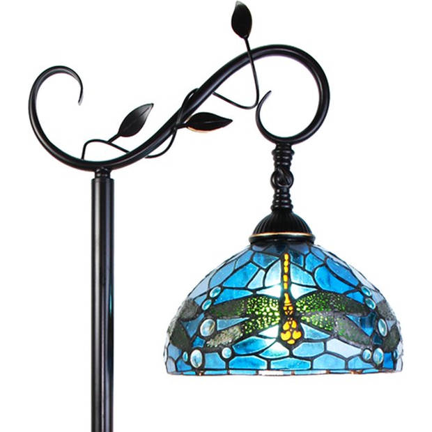 LumiLamp Tiffany Vloerlamp 152 cm Blauw Bruin Kunststof Glas Rond Staande Lamp Blauw Staande Lamp