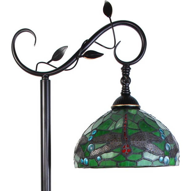 LumiLamp Tiffany Vloerlamp 152 cm Groen Bruin Kunststof Glas Rond Staande Lamp Groen Staande Lamp
