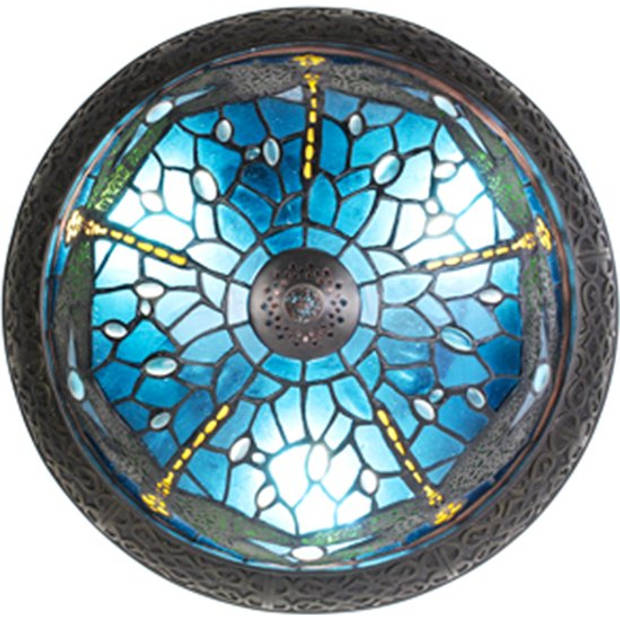 LumiLamp Plafondlamp Tiffany Ø 38 cm Blauw Bruin Kunststof Glas Rond Plafonniere Blauw Plafonniere