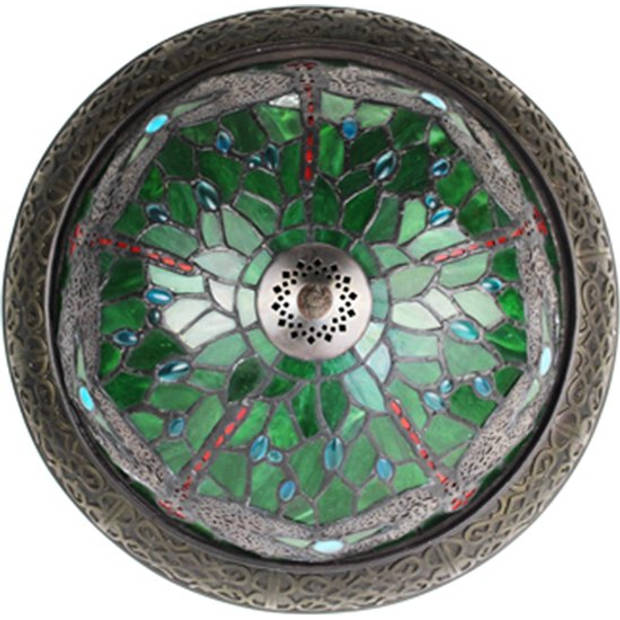 LumiLamp Plafondlamp Tiffany Ø 38 cm Groen Bruin Kunststof Glas Rond Plafonniere Groen Plafonniere