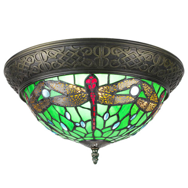 HAES DECO - Plafondlamp Tiffany Bruin Ø 38x20 cm E14/max 2x25W