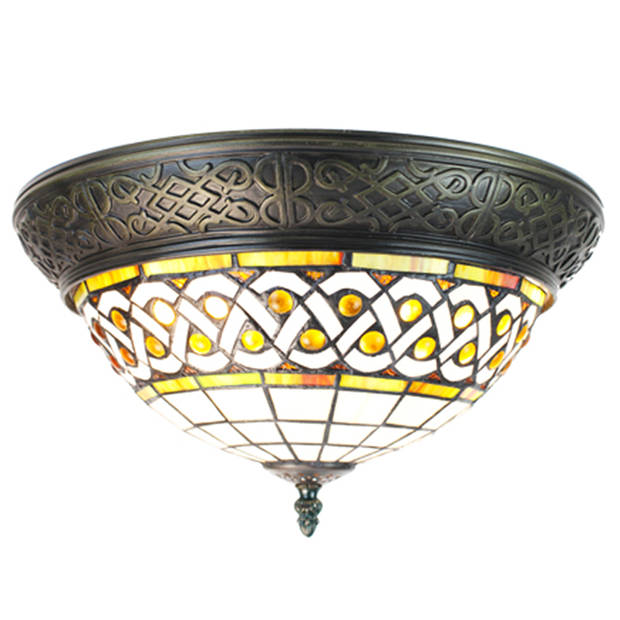 HAES DECO - Plafondlamp Tiffany Bruin Ø 38x20 cm E14/max 2x25W