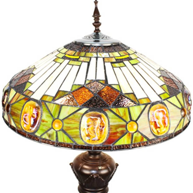 LumiLamp Tiffany Vloerlamp 166 cm Beige Geel Glas Kunststof Rond Staande Lamp Beige Staande Lamp