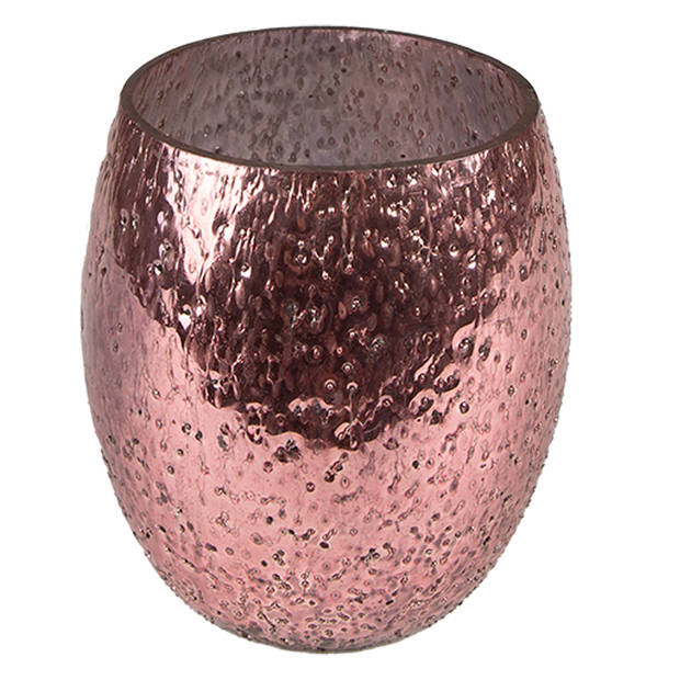 Clayre & Eef Theelichthouder Ø 8x9 cm Roze Glas Waxinelichthouder Roze Waxinelichthouder