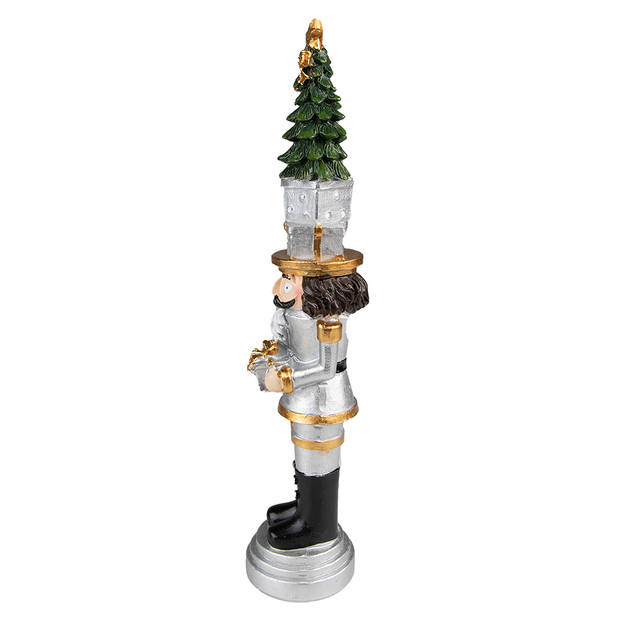 Clayre & Eef Kerstdecoratie Notenkraker 25 cm Zilverkleurig Polyresin Zilverkleurig