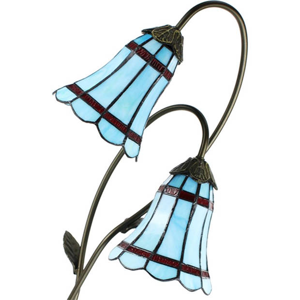 LumiLamp Tiffany Tafellamp 61 cm Blauw Bruin Glas Tiffany Bureaulamp Blauw Tiffany Bureaulamp