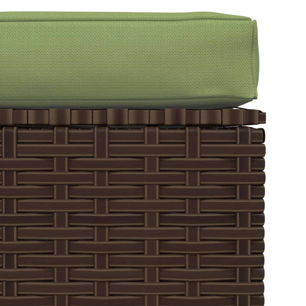 vidaXL Tuinvoetenbank met kussen 70x70x30 cm poly rattan bruin