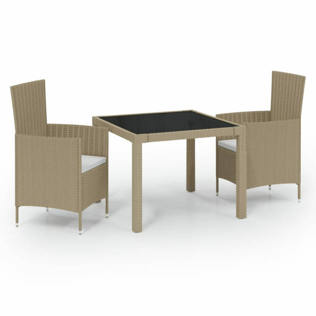 vidaXL 3-delige Tuinset met kussens poly rattan beige