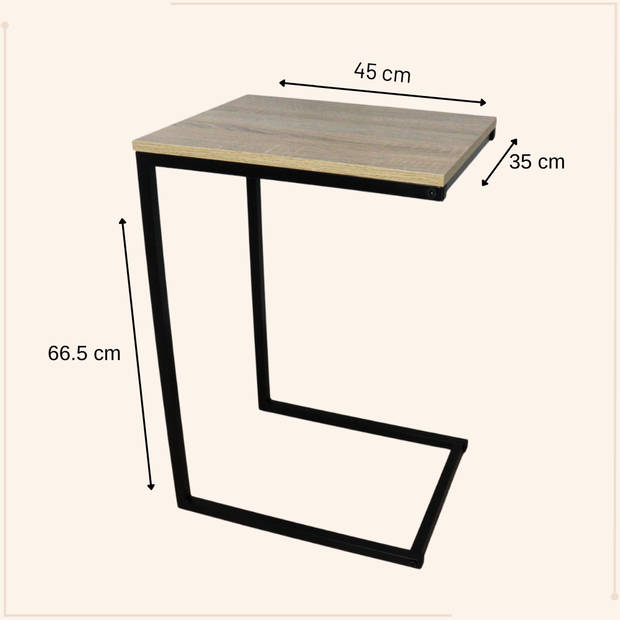 MISOU Bijzettafel - Vierkant - Hout - Zwart - 45x35x66.5 cm - Salontafel